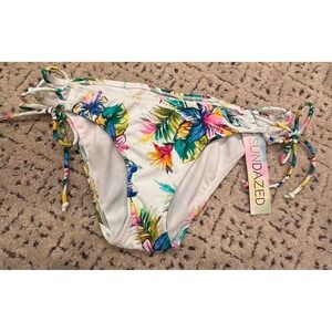 Sundazed Kylie Tropical Floral Side Tie Bikini Bottoms Multi Color White Medium